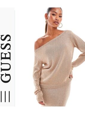 Guess 💛 Long Sleeve Gold Catrina Off Shoulder Sweater | XS | NWT